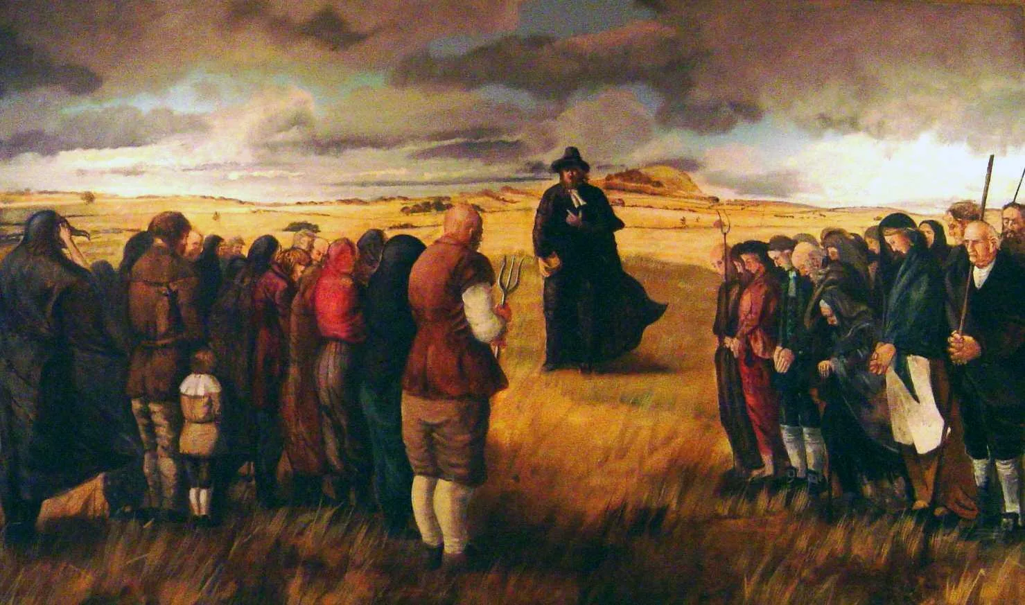 Scottish Covenanters gathered for worship in the field